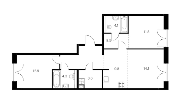 2-комнатная квартира 72.8 м², 7/9 эт., ЖК «Лермонтовский 54»
